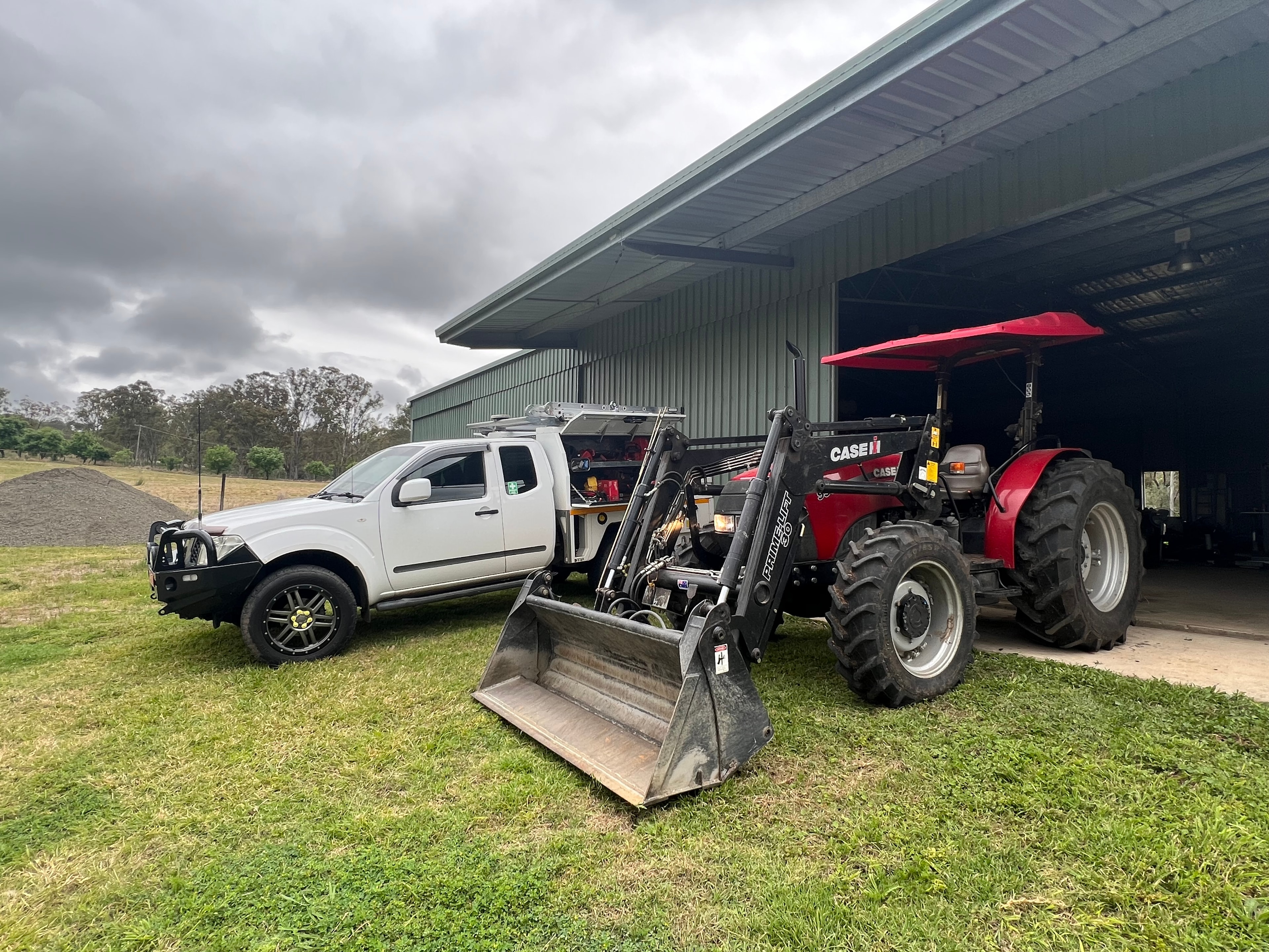 Yarrow Field Maintenance — mobile workshop truck and farm equipment at a Darling Downs property